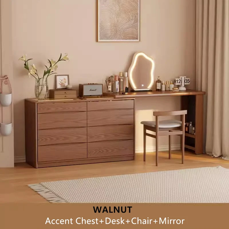Coiffeuse extensible de luxe légère avec commode d'appoint à 8 tiroirs