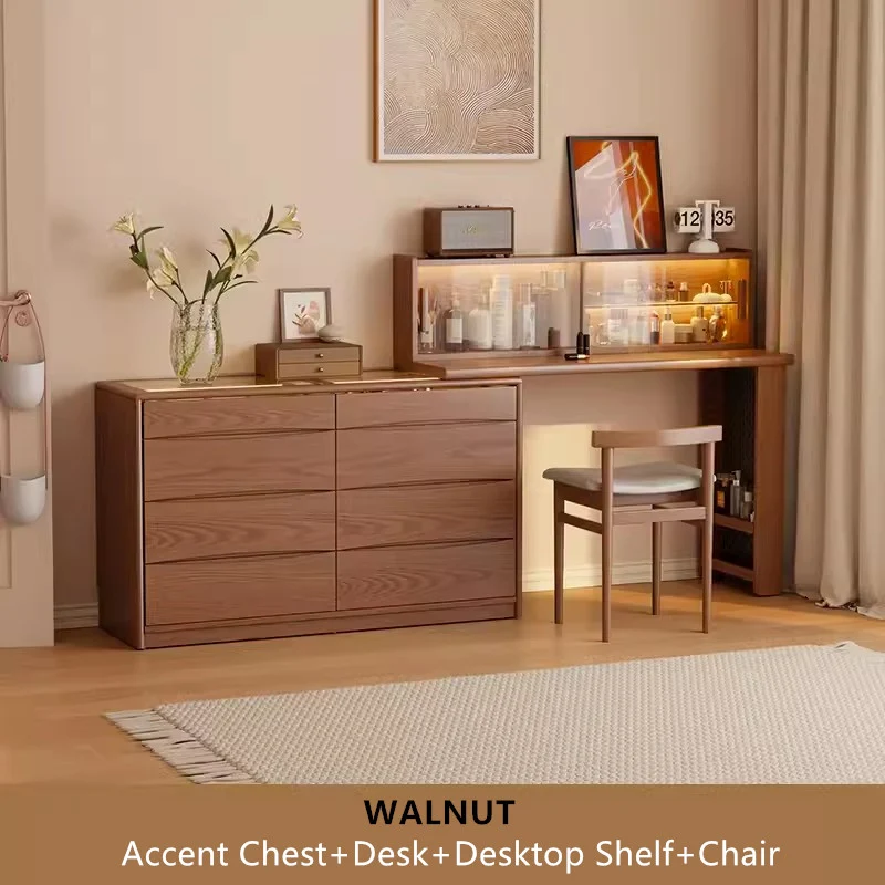 Coiffeuse extensible de luxe légère avec commode d'appoint à 8 tiroirs
