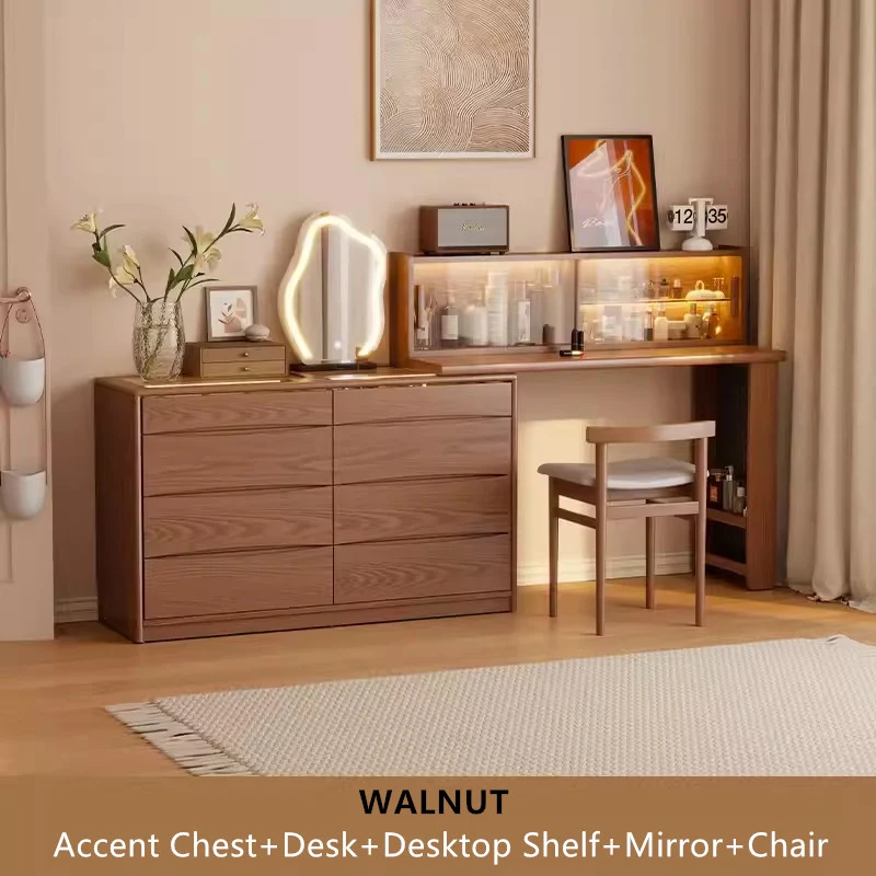 Coiffeuse extensible de luxe légère avec commode d'appoint à 8 tiroirs