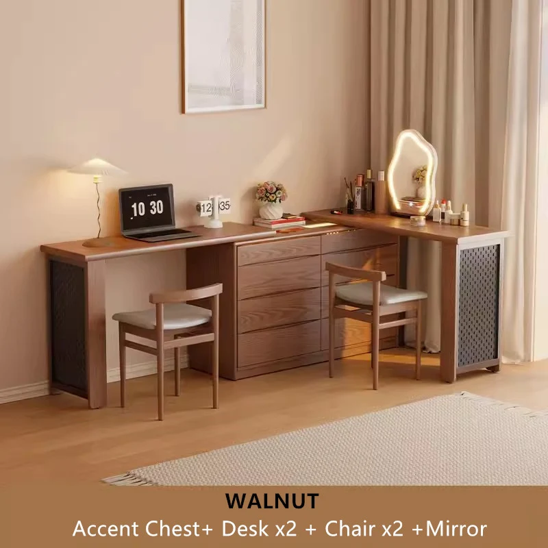 Coiffeuse extensible de luxe légère avec commode d'appoint à 8 tiroirs