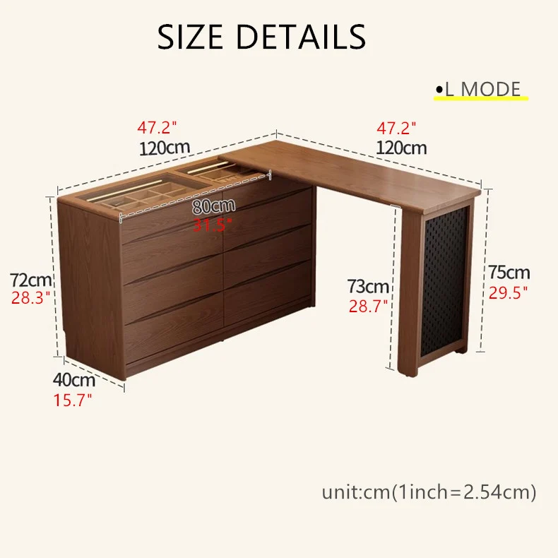 Coiffeuse extensible de luxe légère avec commode d'appoint à 8 tiroirs