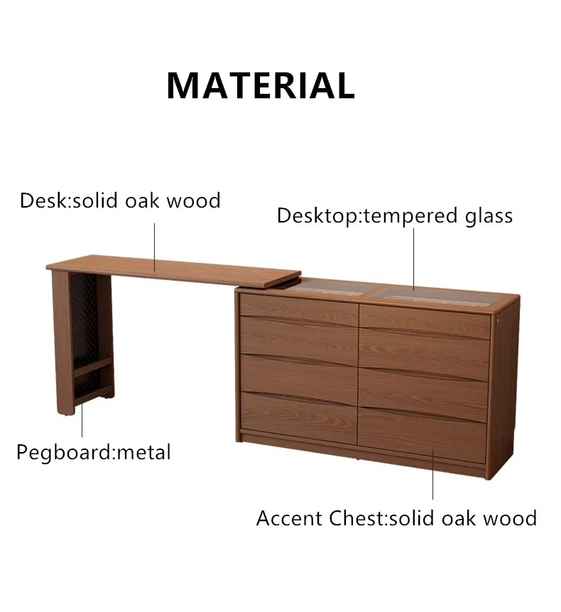 Coiffeuse extensible de luxe légère avec commode d'appoint à 8 tiroirs