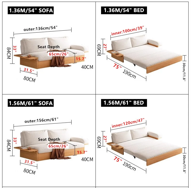 Canapé-lit en tissu peluche Japandi Teddy avec rangement