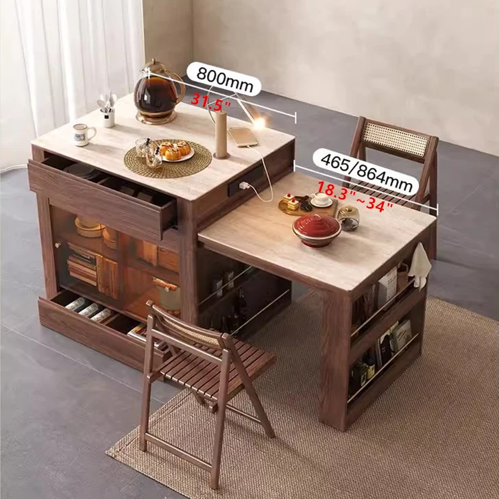 Table de cuisine télescopique avec îlot