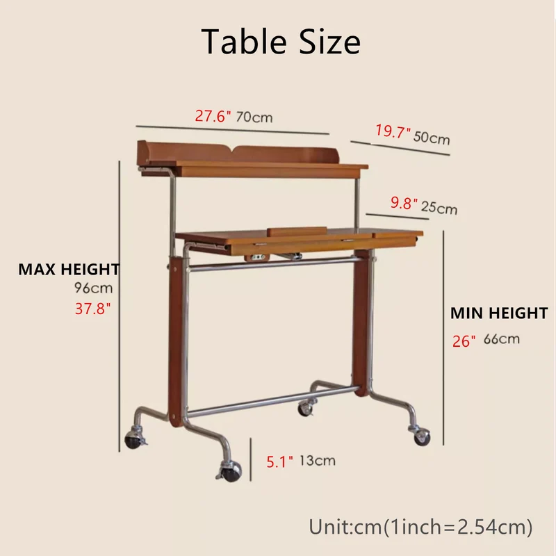 Bureau relevable et réglable avec roulettes universelles