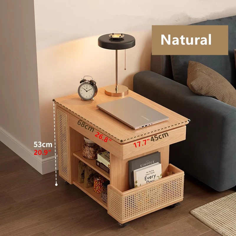 Table basse relevable en bois massif avec rangement et roulettes universelles