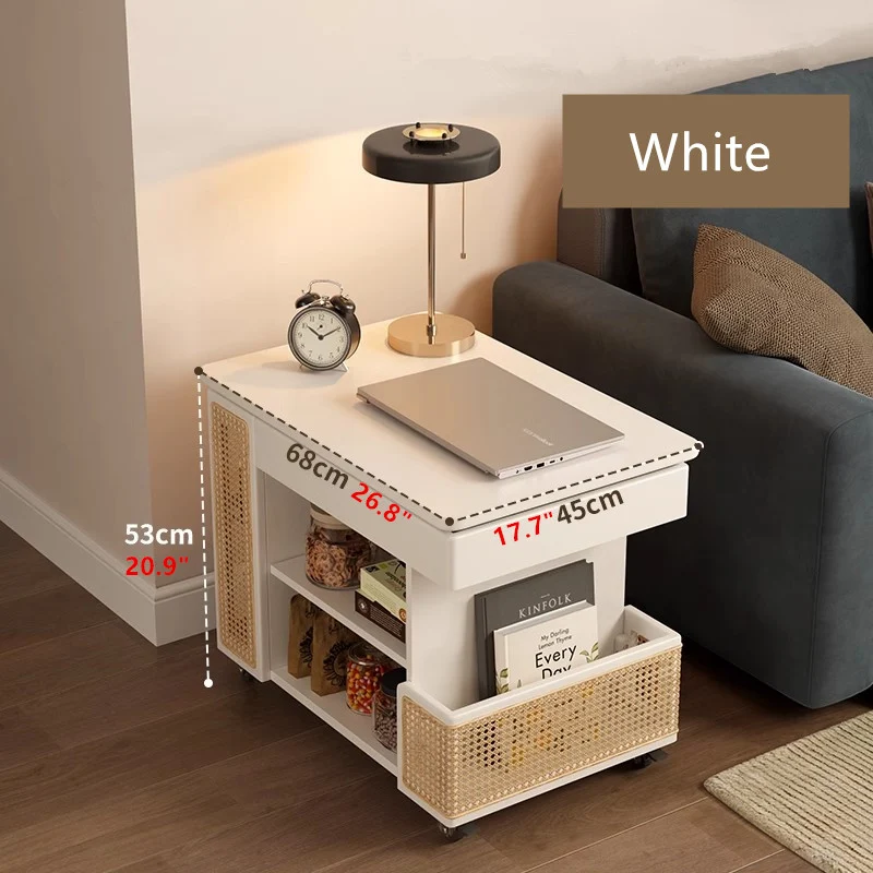 Table basse relevable en bois massif avec rangement et roulettes universelles