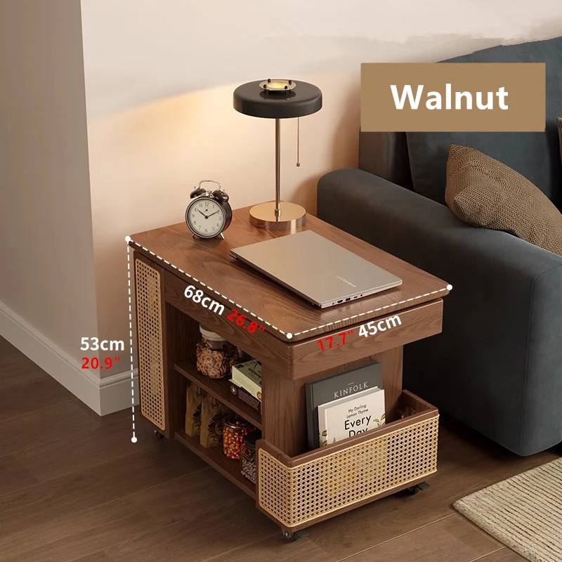 Table basse relevable en bois massif avec rangement et roulettes universelles