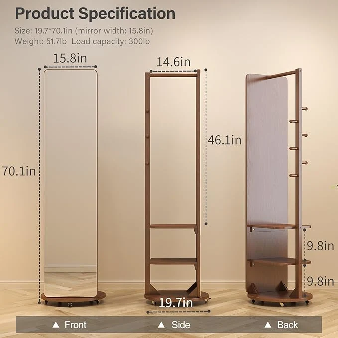 Miroir intégral avec porte-manteau