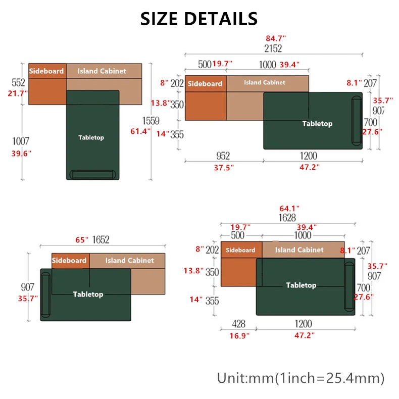 Table îlot rotative avec rangement pour chaises et buffet