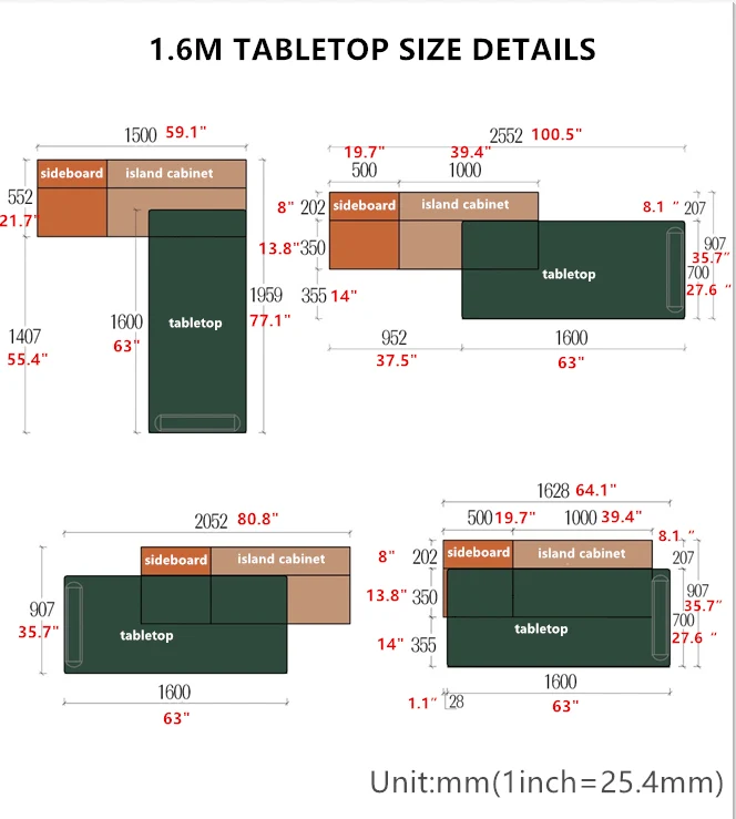 Table îlot rotative avec rangement pour chaises et buffet