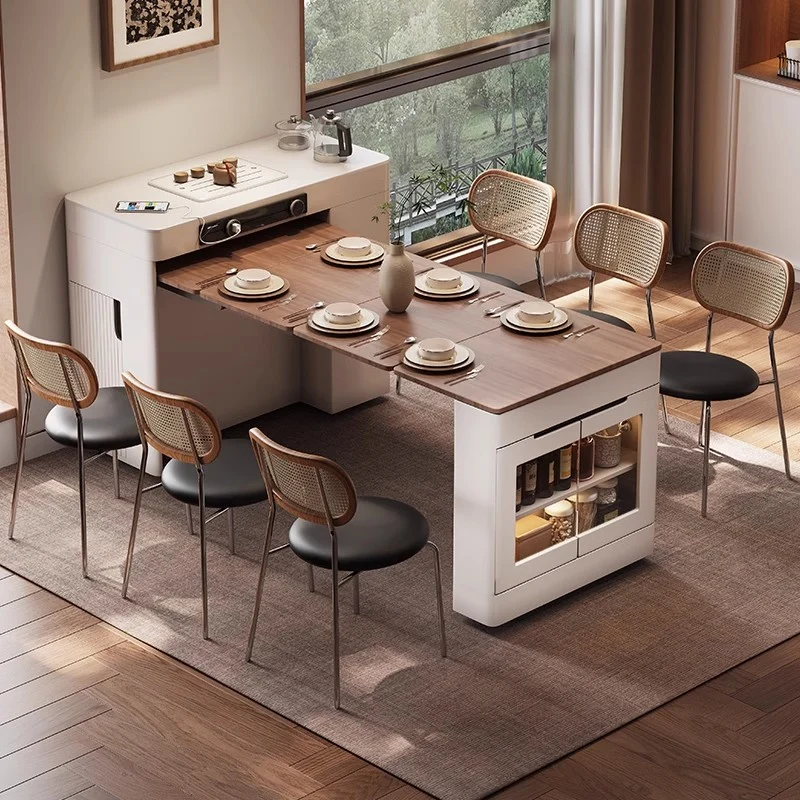 Table de cuisine avec îlot peu encombrante et roulettes universelles