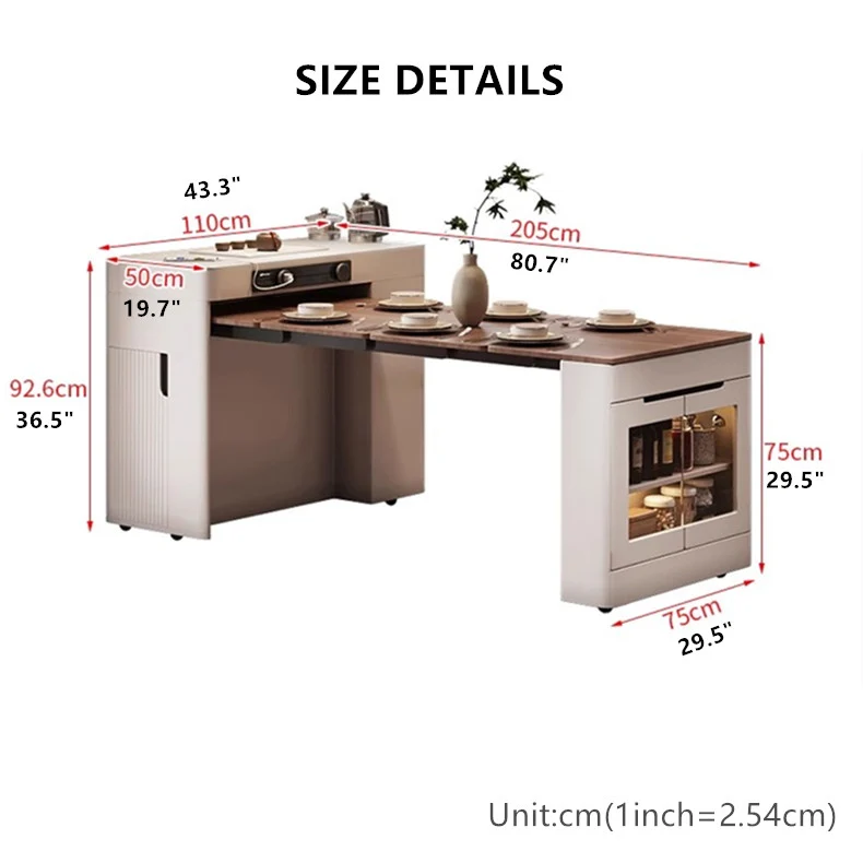 Table de cuisine avec îlot peu encombrante et roulettes universelles
