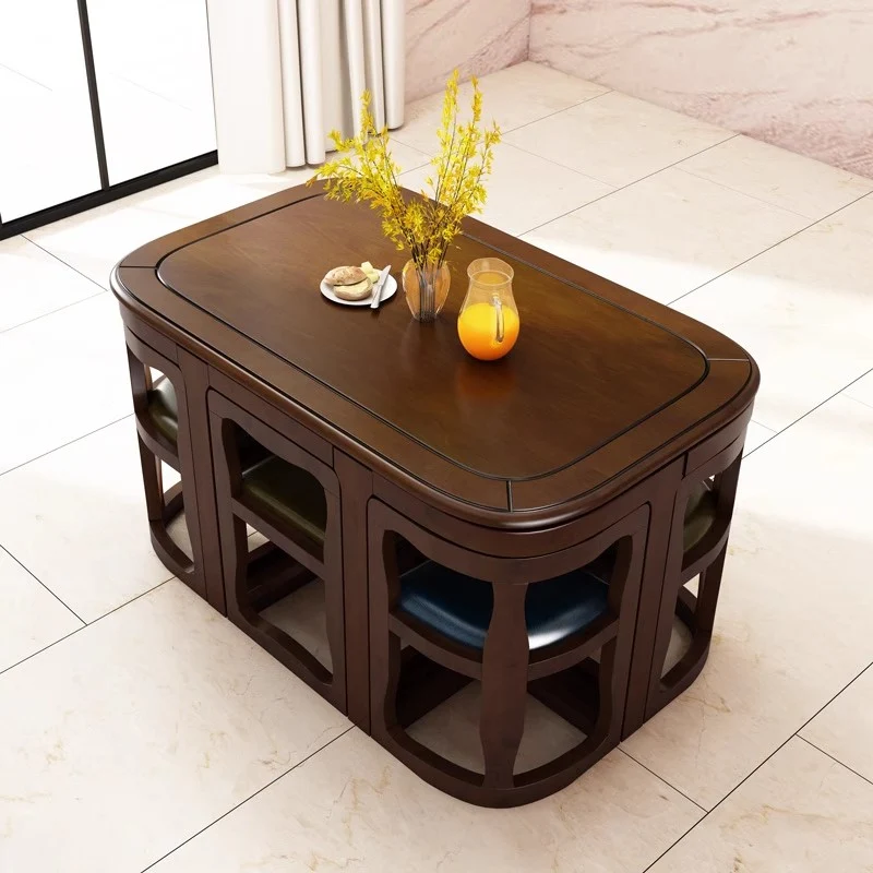 Ensemble table et chaises de salle à manger gigognes en bois massif peu encombrant