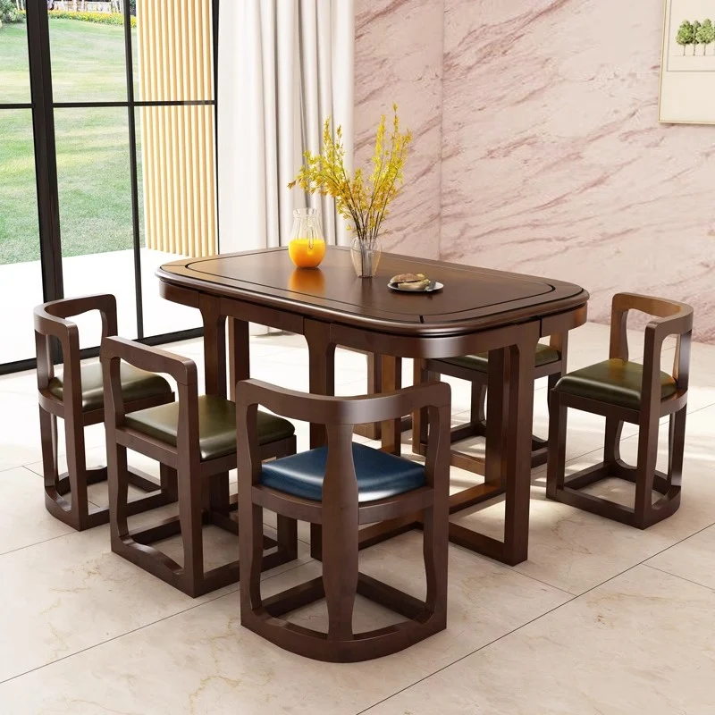 Ensemble table et chaises de salle à manger gigognes en bois massif peu encombrant