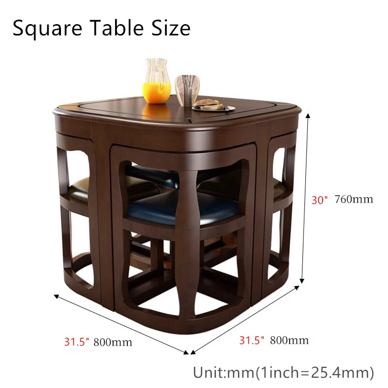 Ensemble table et chaises de salle à manger gigognes en bois massif peu encombrant