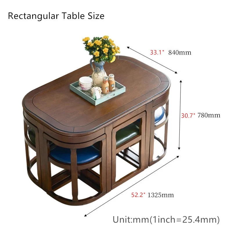 Ensemble table et chaises de salle à manger gigognes en bois massif peu encombrant