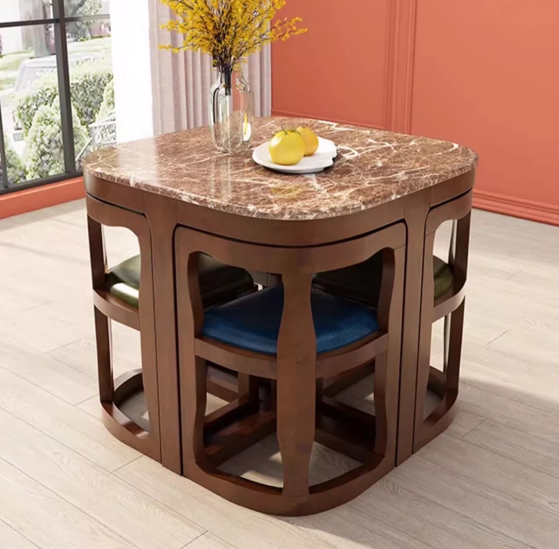 Ensemble table et chaises de salle à manger gigognes en bois massif peu encombrant