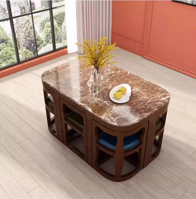 Ensemble table et chaises de salle à manger gigognes en bois massif peu encombrant