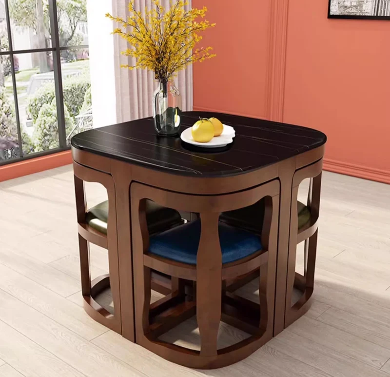 Ensemble table et chaises de salle à manger gigognes en bois massif peu encombrant