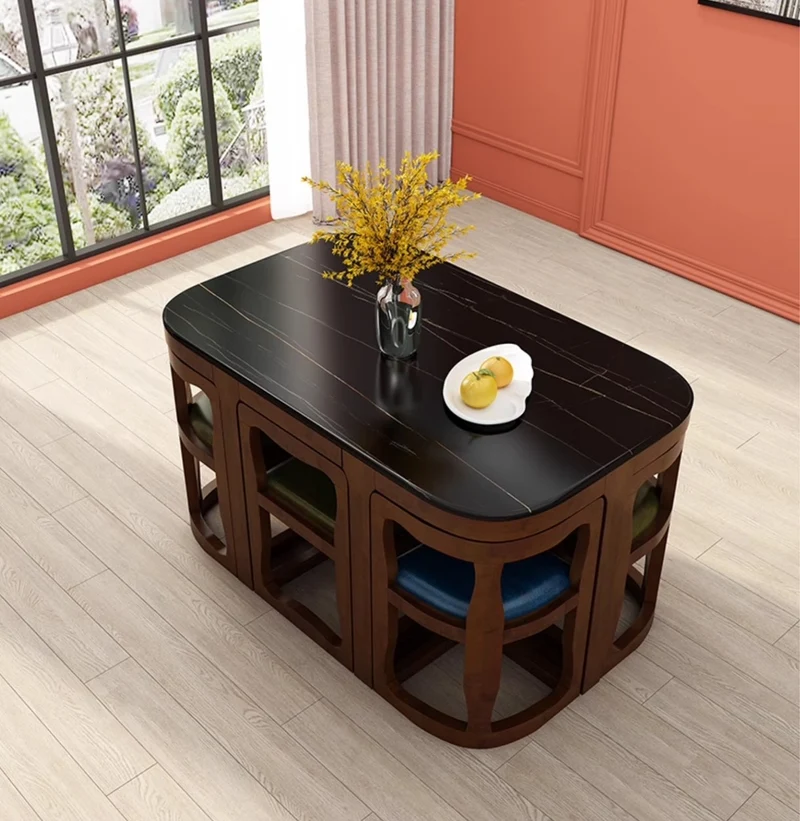 Ensemble table et chaises de salle à manger gigognes en bois massif peu encombrant