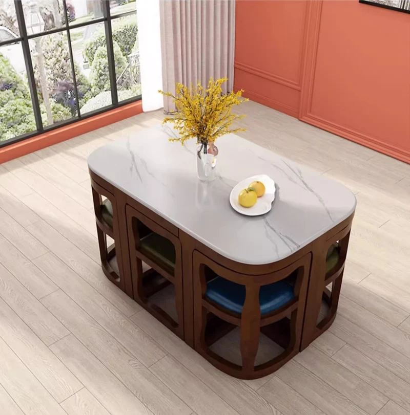 Ensemble table et chaises de salle à manger gigognes en bois massif peu encombrant