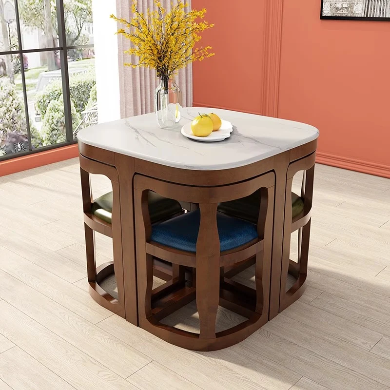 Ensemble table et chaises de salle à manger gigognes en bois massif peu encombrant