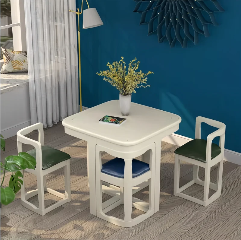 Ensemble table et chaises de salle à manger gigognes en bois massif peu encombrant
