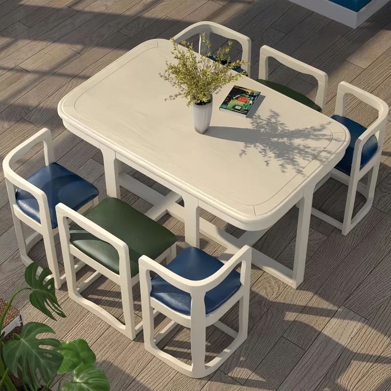 Ensemble table et chaises de salle à manger gigognes en bois massif peu encombrant