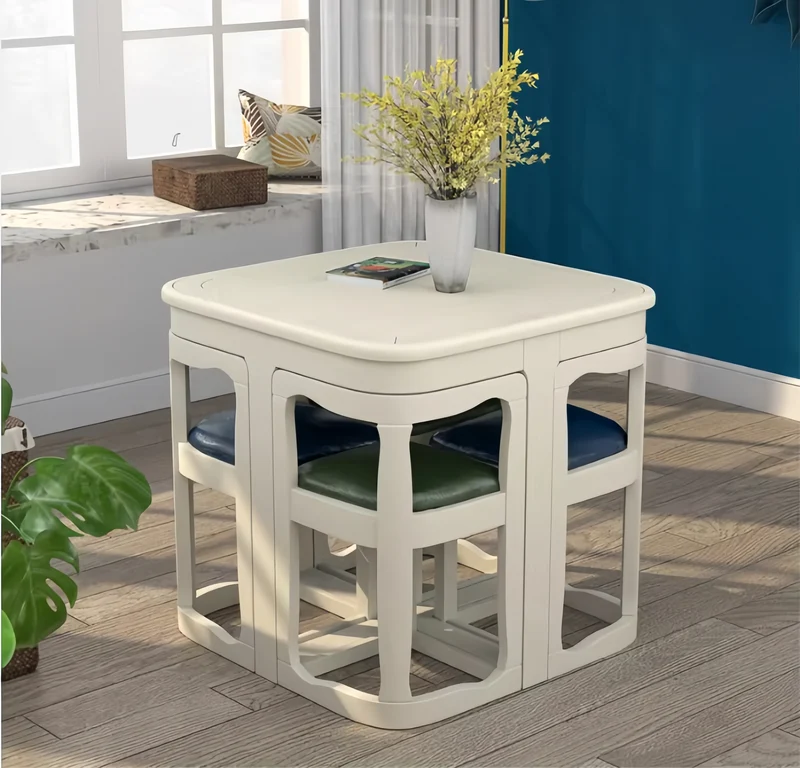 Ensemble table et chaises de salle à manger gigognes en bois massif peu encombrant