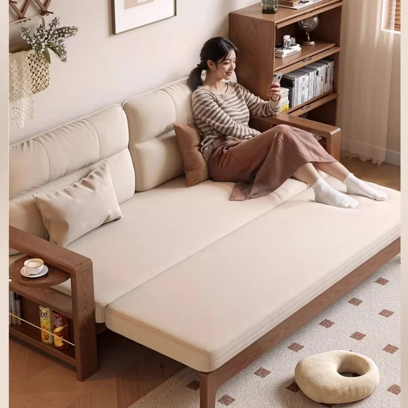 Canapé-lit rétractable multifonctionnel avec accoudoir large et étagère de rangement