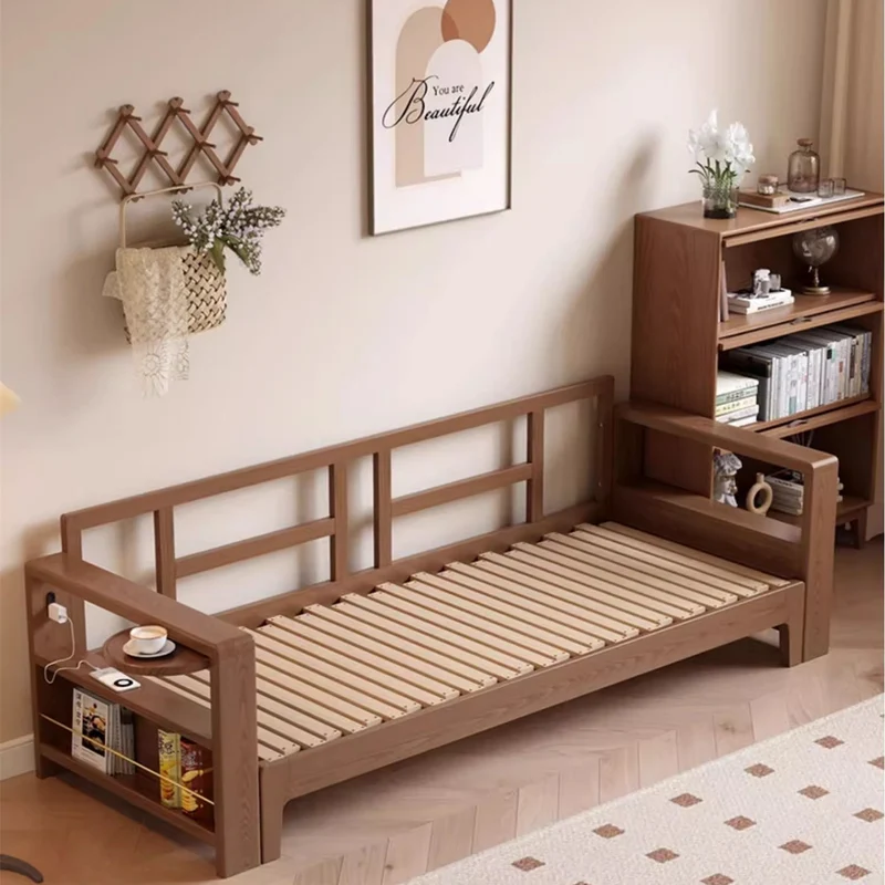 Canapé-lit rétractable multifonctionnel avec accoudoir large et étagère de rangement