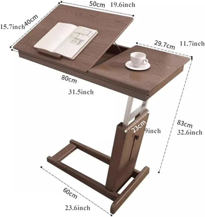 Table de bout en forme de C à hauteur réglable avec plateau inclinable