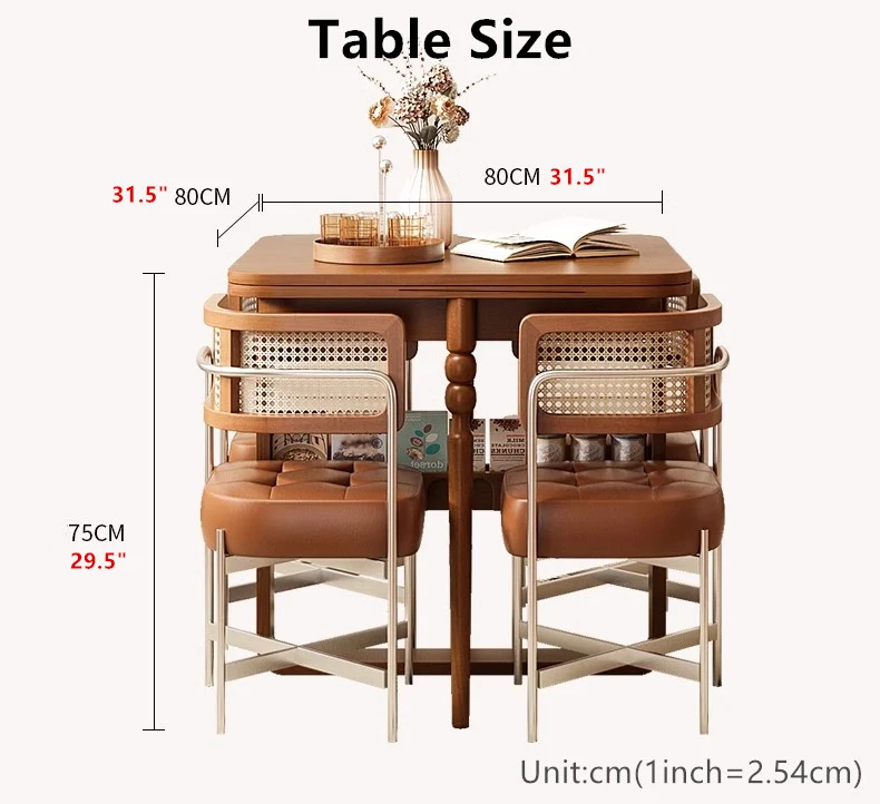 Table de salle à manger extensible en bois massif avec 4 chaises