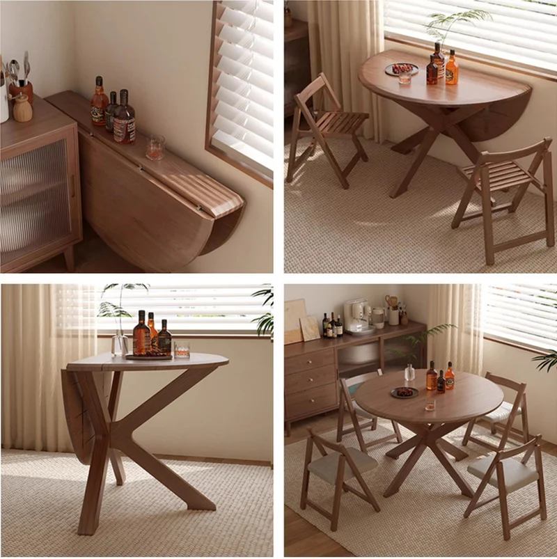 Table ronde à double abattant en bois massif