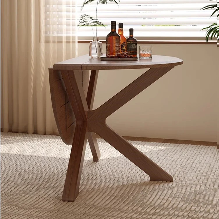 Table ronde à double abattant en bois massif