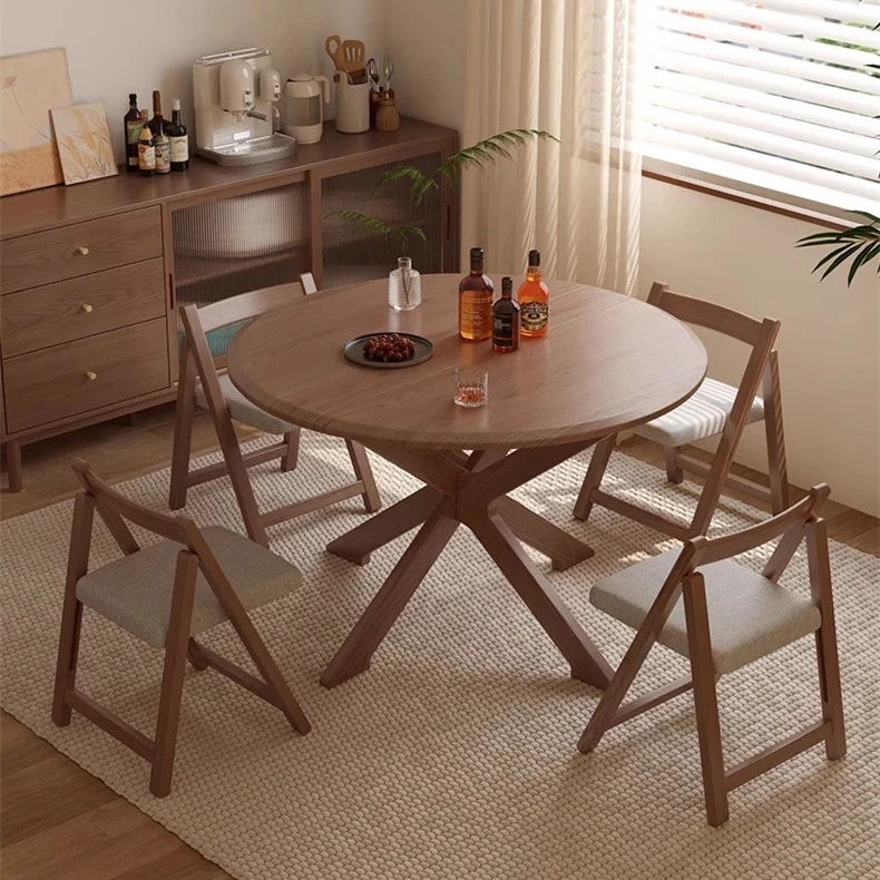 Table ronde à double abattant en bois massif
