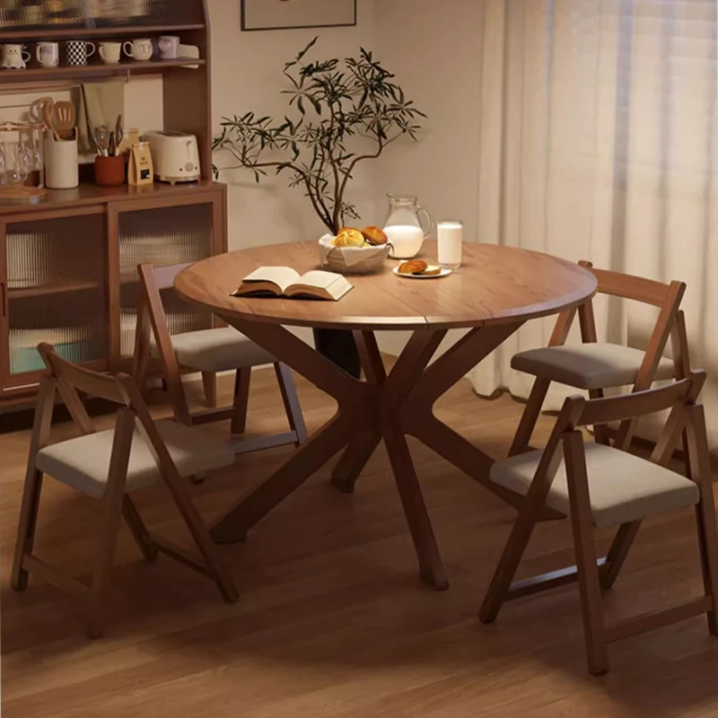 Table ronde à double abattant en bois massif