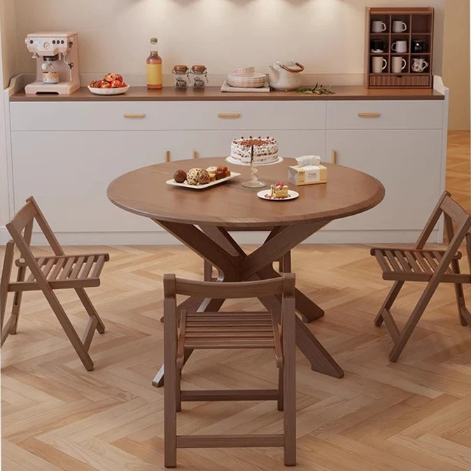 Table ronde à double abattant en bois massif