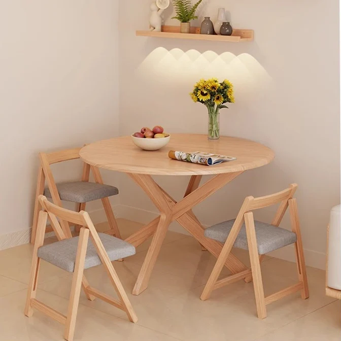 Table ronde à double abattant en bois massif