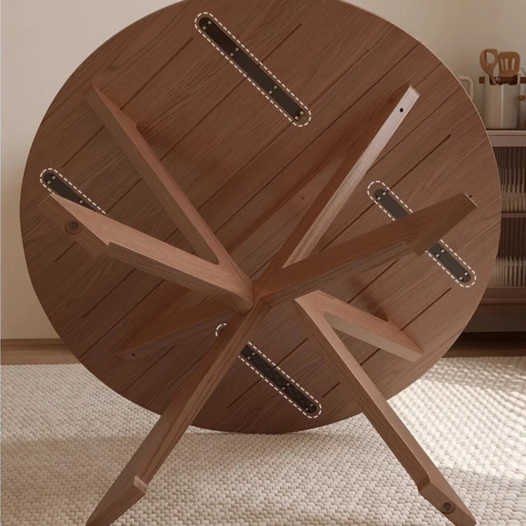 Table ronde à double abattant en bois massif