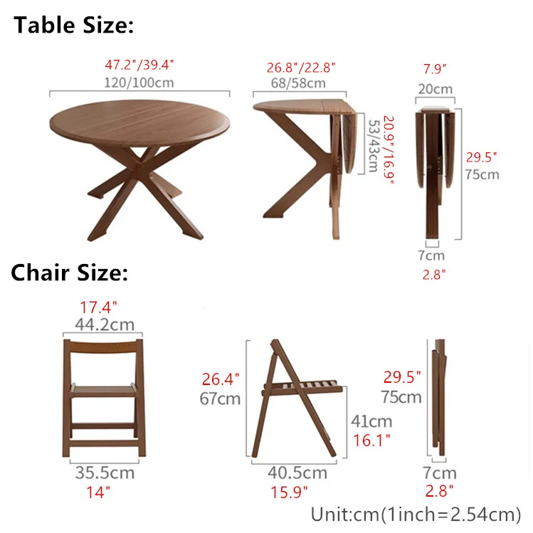 Table ronde à double abattant en bois massif