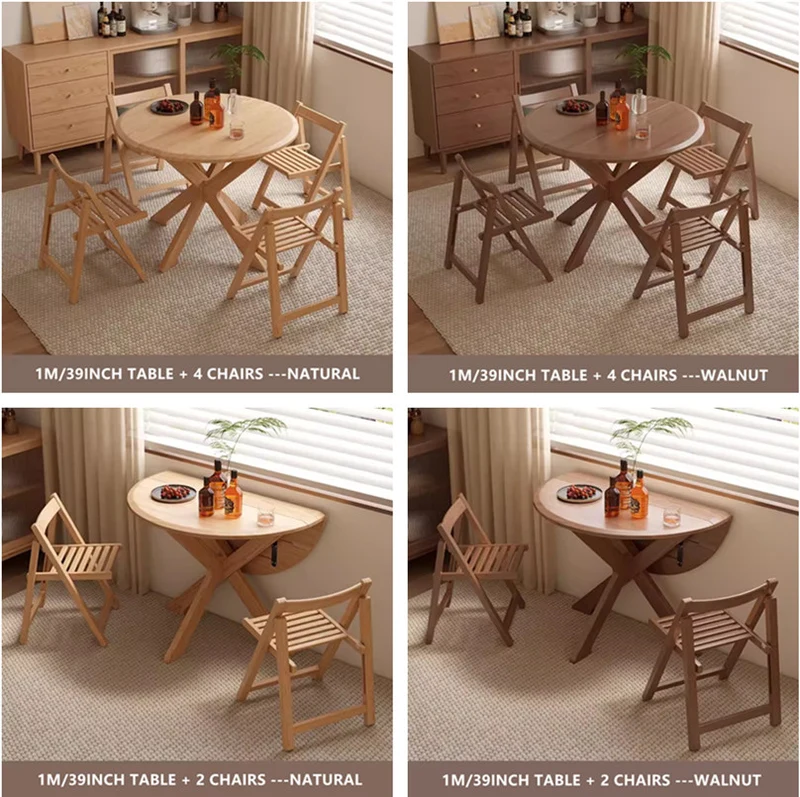 Table ronde à double abattant en bois massif