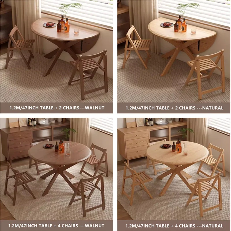 Table ronde à double abattant en bois massif