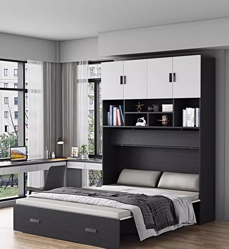Lit armoire Murphy avec étagère de rangement la plus profonde