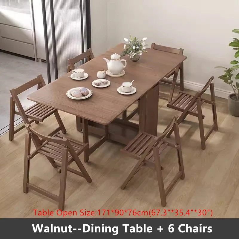 Table de salle à manger à double abattant en bois de chêne massif de 55 po et 67 po avec chaises