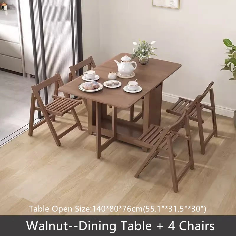 Table de salle à manger à double abattant en bois de chêne massif de 55 po et 67 po avec chaises