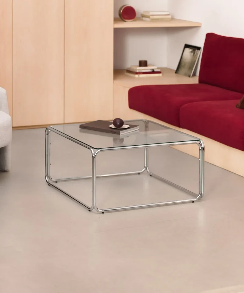 Mesa de Centro Cuadrada de Metal y Cristal Templado Cos (80x80cm)