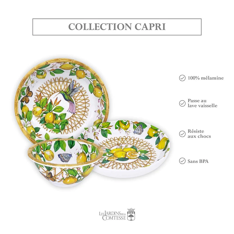 Assiette creuse en mélamine citron - Ø 20 cm