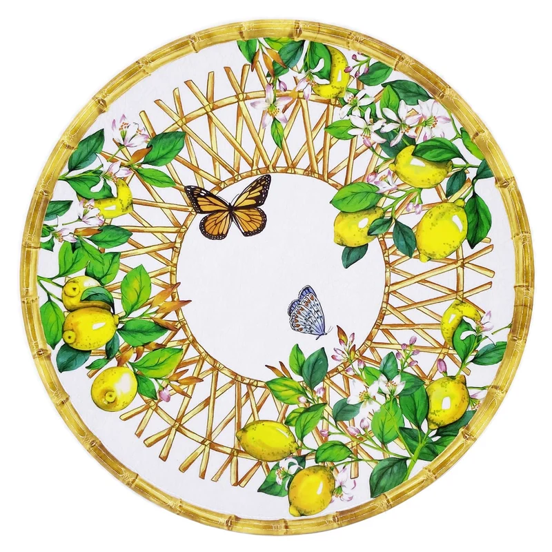 Plat de service rond en mélamine citron - Ø 35,5 cm